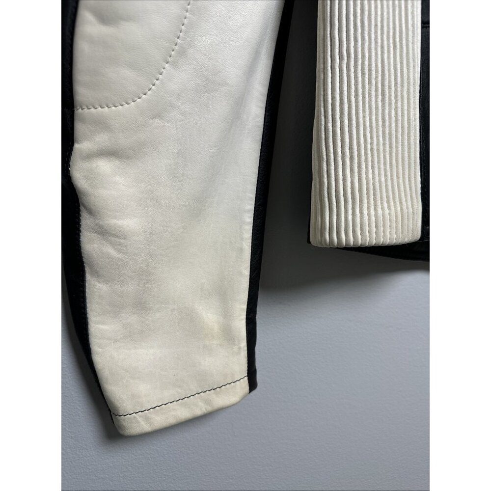 Ralph Lauren Purple Label Mens Leather Jacket Biker White‎ Black Zip Lambskin - Picture 15 of 16